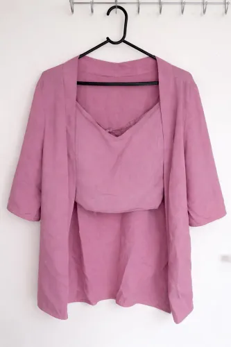 Cardigan conjunto Top com bojo e cardigan Rosa Tam Único
