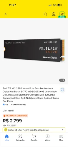  SSD WD BLACK SN770 NVMe SSD 1 TB