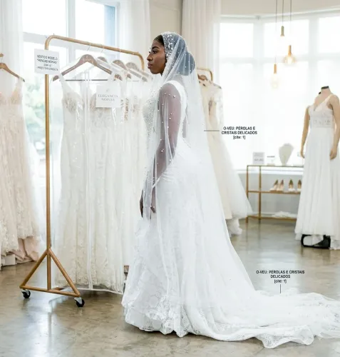 2 Vestidos de Noiva Sereia com Renda Premium, Pérolas e Véu - Impecável!