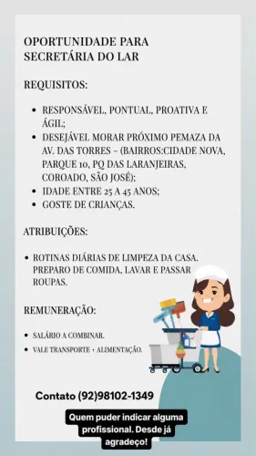 Vaga para Secretária do Lar