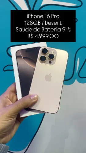 Seminovo: iPhone 16 Pro 128GB / Desert / Saude de Bateria 91% - Loja Fisica