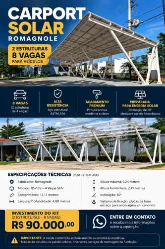 ESTRUTURA METÁLICA PARA ESTACIONAMENTO COM COBERTURA SOLAR