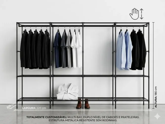 Arara de Roupas Modular Industrial Grande - Estrutura Metálica (Sem Rodinhas)