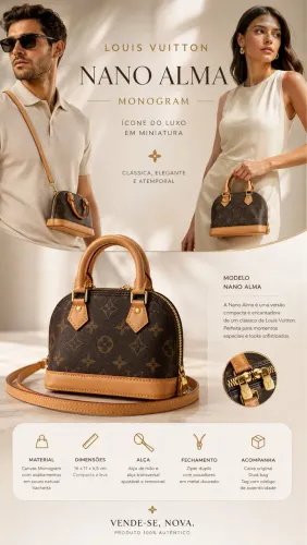 bolsa louis vuitton nano alma monogram - nova e original