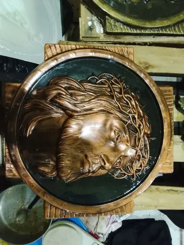 Cuadro decorativo de Jesús Cristo efeito cobre e preto 41x41
