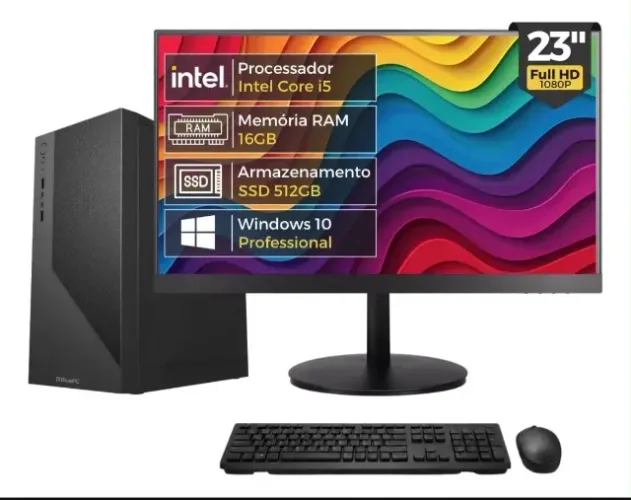 Computador Completo Fast Intel Core i5, 16GB RAM, SSD 512GB, Windows 10 Pro, Bivolt, Preto