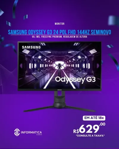 MONITOR SAMSUNG ODYSSEY G3 24 POL FHD 144HZ SEMINOVO