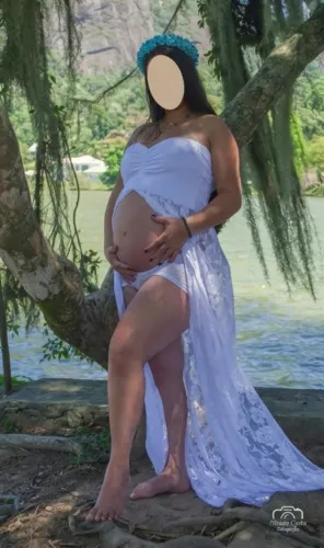 Vestido Ensaio Gestante Branco Com Renda - Usado 1 Vez