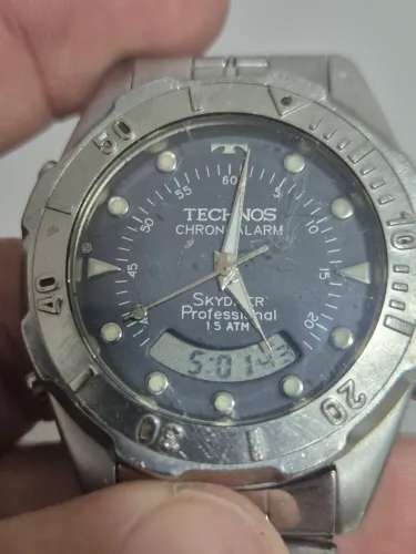 Relógio TECHNOS SKYDIVER CHRONOALARM  CINZA    -    FUNCIONANDO 