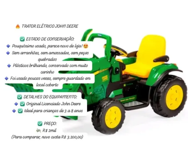 Trator elétrico jondeere infantil