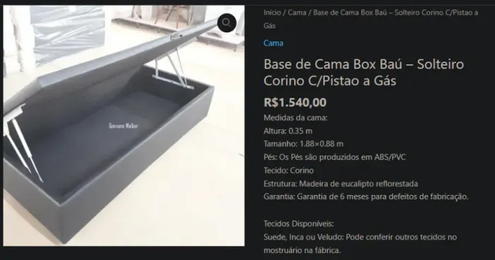 Base de Cama Box Baú - Solteiro Corino C/Pistao a Gás R$1.540,00  Medidas da cama: Altura: