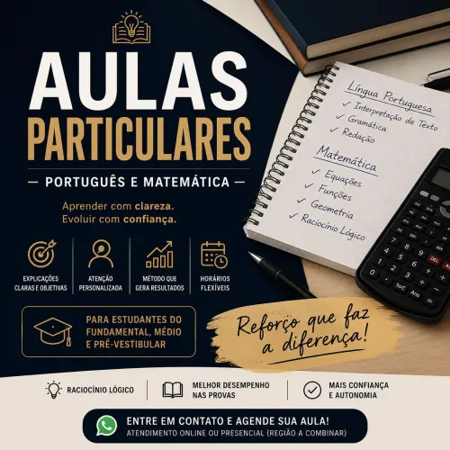 Aulas de português e matemática para reforço escolar ou pré-vestibular