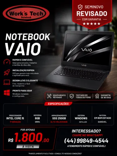 ? Notebook VAIO Usado em Ótimas Condições - Pronto para Uso!