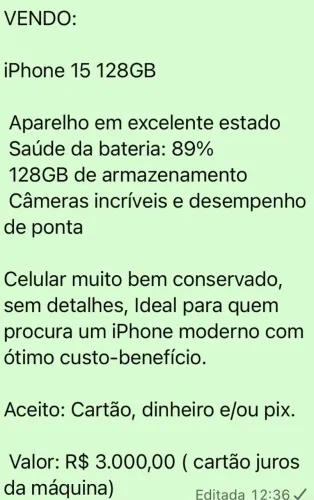 Vendo iPhone 15 _ muito novo 