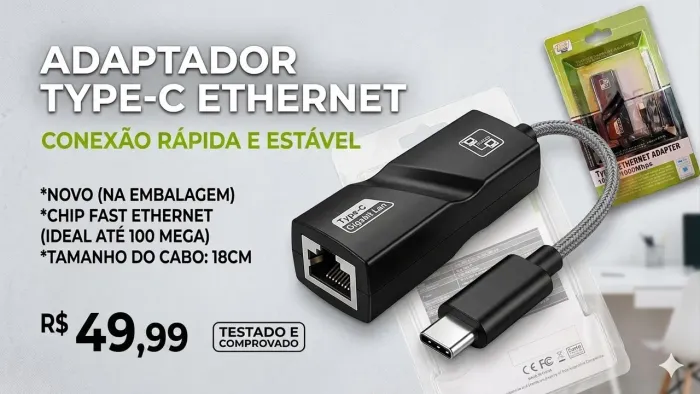 Adaptador De Rede Type-C Para Ethernet (Novo - Limite Até 100 Mega)