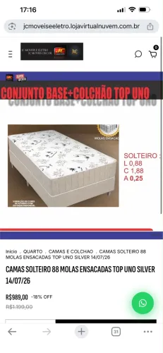 BASE E COLCHÃO SOLTEIRO TOP UNO MOLAS
