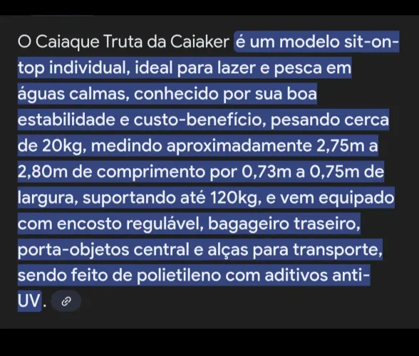 Caiaque modelo truta