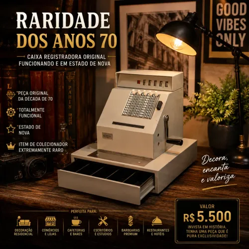 Rara Caixa Registradora Vintage Anos 70 Funcionando e Estado de Nova