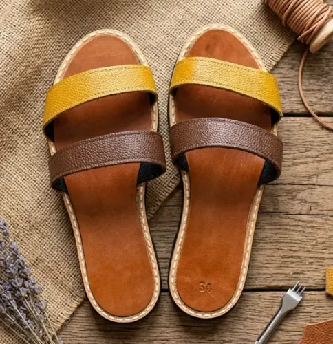 Sandália Feminina Couro Legítimo Confortável Casual com tiras