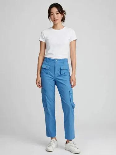 Calça Jeans Azul Com Vários Bolsos