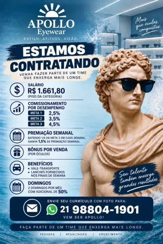 VAGA PARA VENDEDOR - SHOPPING BANGU - ÓCULOS DE SOL - ABORDAGEM