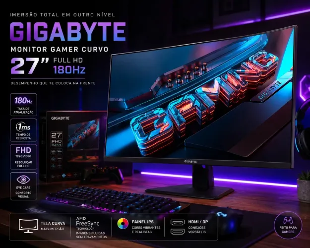 Monitor Gamer Gigabyte 27? Curvo Full HD 180Hz