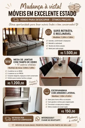 Mesa, sofá e escrivaninha à venda