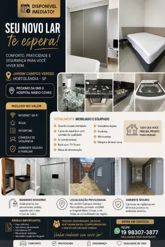 Kitnet mobiliada com ar em Hortolândia