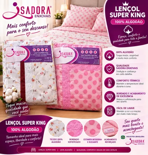 Lençol Super King 100% algodão