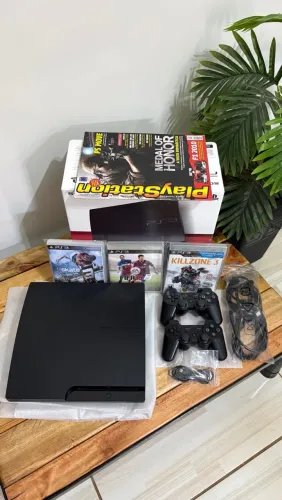 PS3 Slim Completo + 2 Controles + 3 Jogos + Caixa