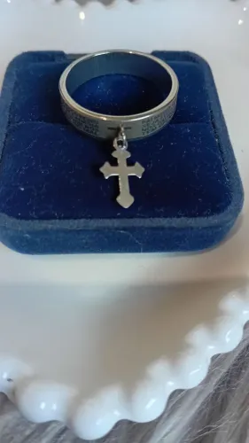 Anel masculino de aço inox com pai nosso e com Cruz