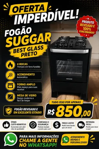 FOGÃO SUGGAR BEST GLASS 4 BOCAS - SEMINOVO!