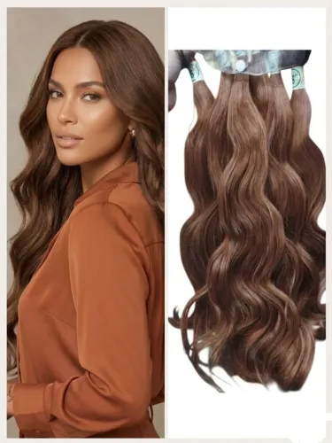 cabelo orgânico mega hair ondulado 55cm 6 telas 260 g hairworld -ruivo #30