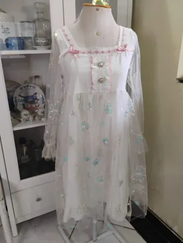 Vestido sweet lolita branco com paetê coquette romântico