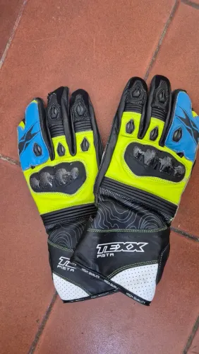 Luva Texx Pista V2 couro preto/azul/amarelo | 2XL
