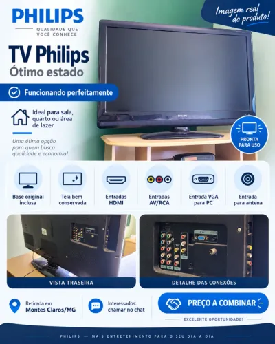 TV Philips com HDMI e Base Original - Funcionando Perfeitamente