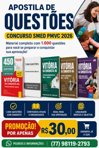Apostilas 1.000 questões Concurso e Seleção Educação Vitória da Conquista 2026