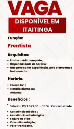 VAGA FRENTISTA ITAITINGA