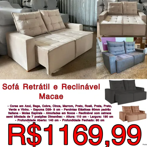 Sofá retrátil e reclinável Macaé Suede várias cores / frete grátis / pague na entrega 