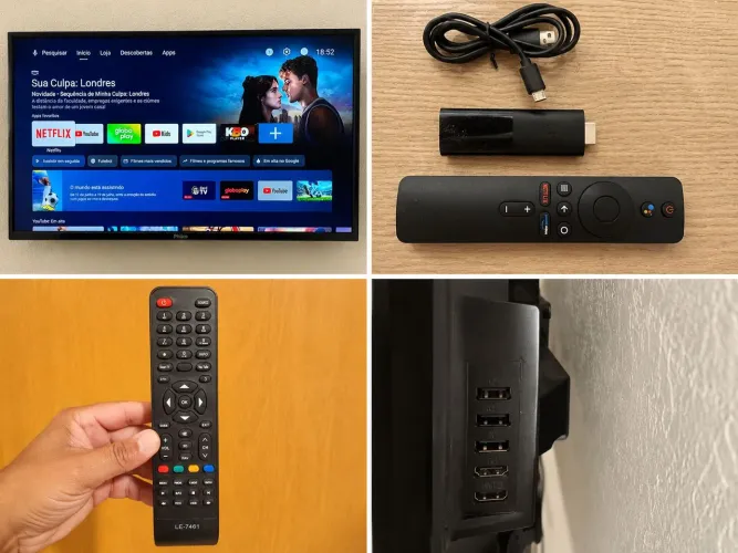 TV Philco 39" + Xiaomi TV Box + Controles