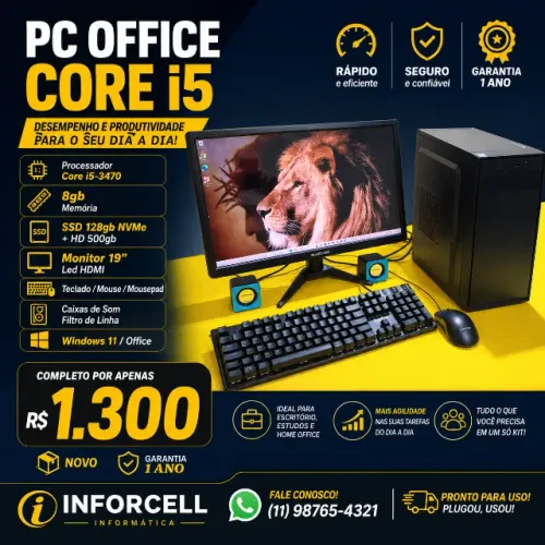 PC Core i5-3470 8gb Ram Ssd 128gb Hd 500 Tela 19