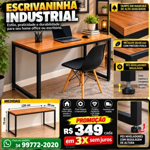 ESCRIVANINHA INDUSTRIAL DE FERRO E MADEIRA