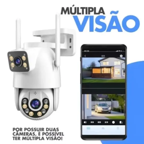 Câmera IP 2in1 Visão Dupla Lente 360° Detecção de Movimentos, Wi-Fi Alta Resolução, Áudio 