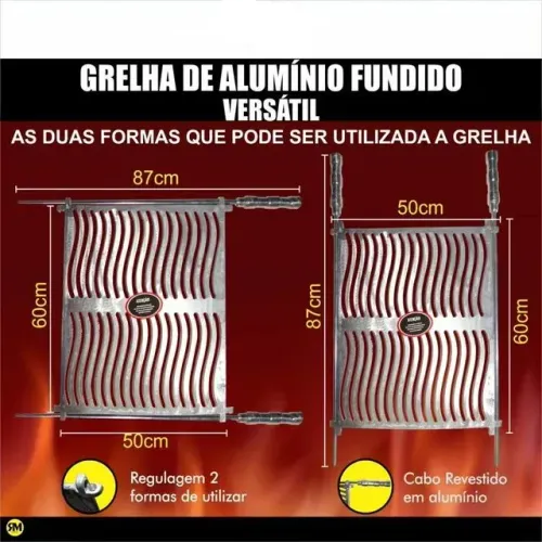 Grelha Aluminio Fundido Cabos Inversível 2 Posições De tamanho Em Uma So Grelha