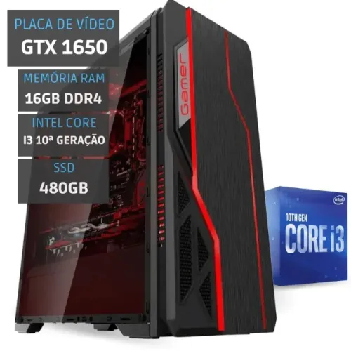 PC Gamer Intel Core i3 10100F - GTX 1650 - 16Gb Ram - SSD 480Gb Loja Coimbra Computadores 
