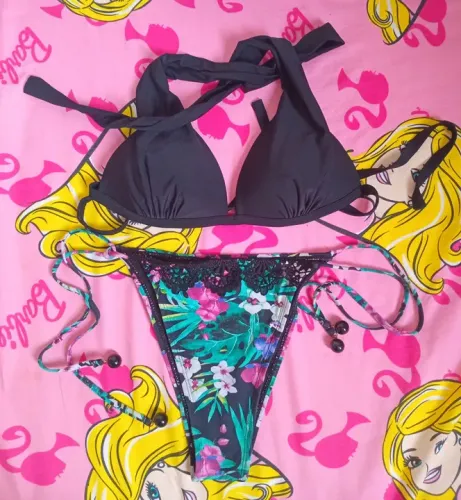 Biquíni Preto Floral G