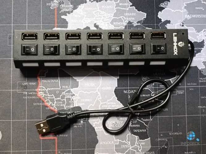 Hub USB 7 Portas com Chave Liga/Desliga e LED - Expansor de Entradas PC e Notebook