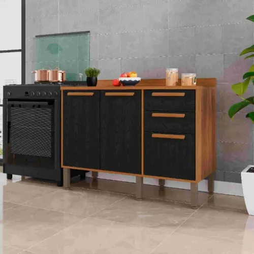 Balcão Cozinha Florida 1.20m Cinamomo/Preto Frete Grátis - Até 12x S/ Juros