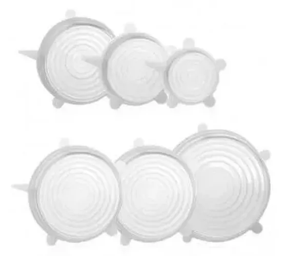 Kit 6 Pçs Tampa De Silicone Reutilizável Pote Alimentos Flexível Branco