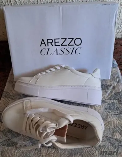 Tenis Arezzo 35 Couro Branco Plataforma Sola Alta Salto - Unica Dona - Impecavel Na Caixa